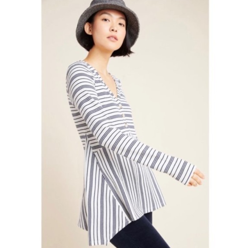 Anthropologie Maeve Long Sleeve Striped Eliza Knit Henley Babydoll Tunic